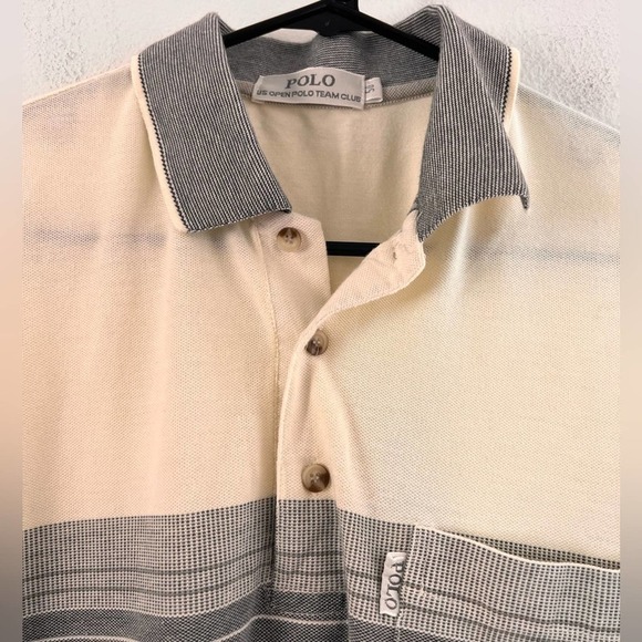 Polo US Open Polo Team Club Grey Cream Striped Pocket Polo Shirt Size 50 - Picture 3 of 13